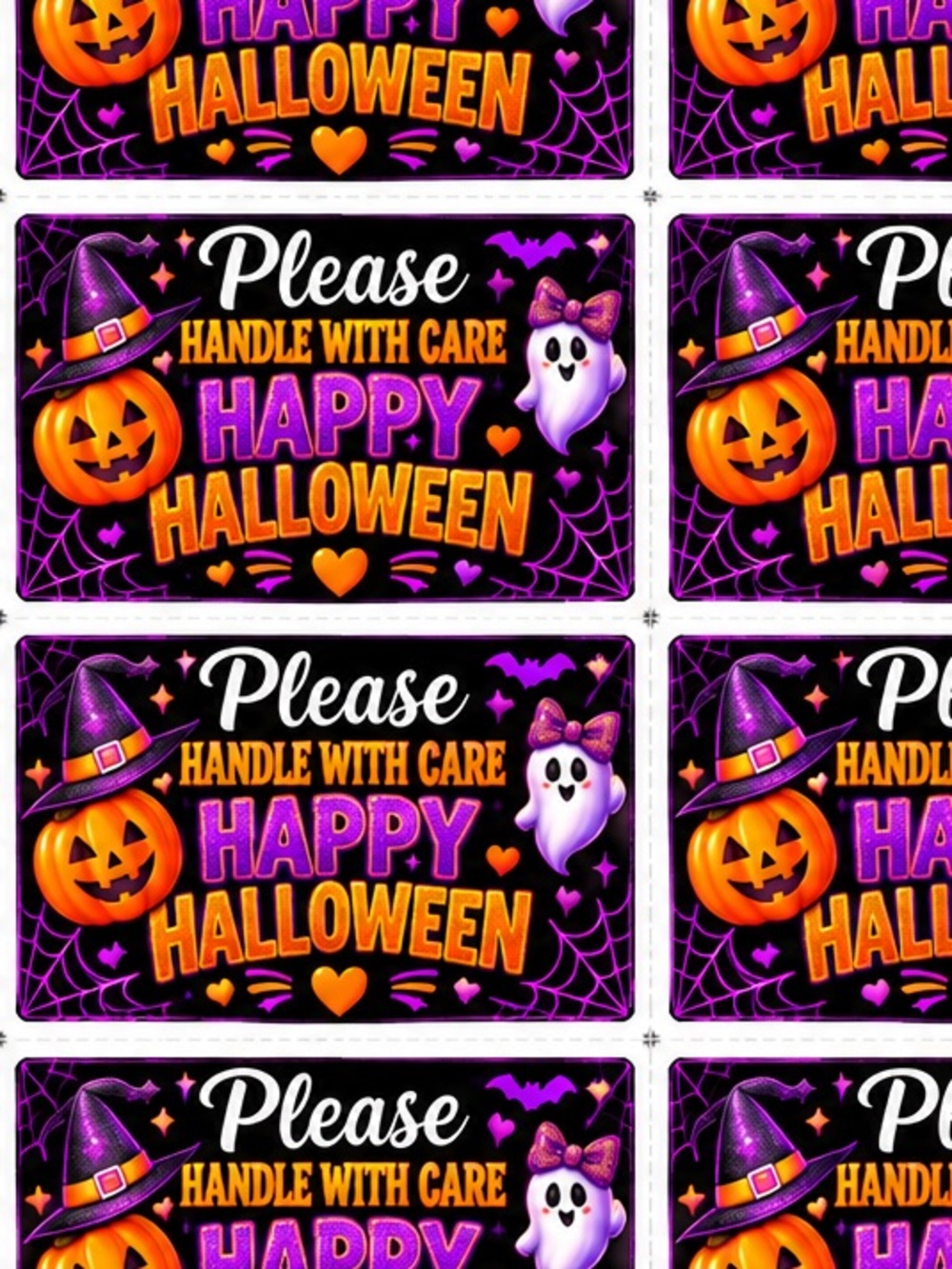 10 sheets of Happy Halloween Handle With Care Stickers - 16 per sheet